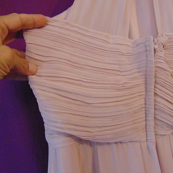 EUC LEVKOFF Pink Sheer Scrunched Prom Wedding Flowy Spaghetti Straps Dress 12 - Picture 7 of 12